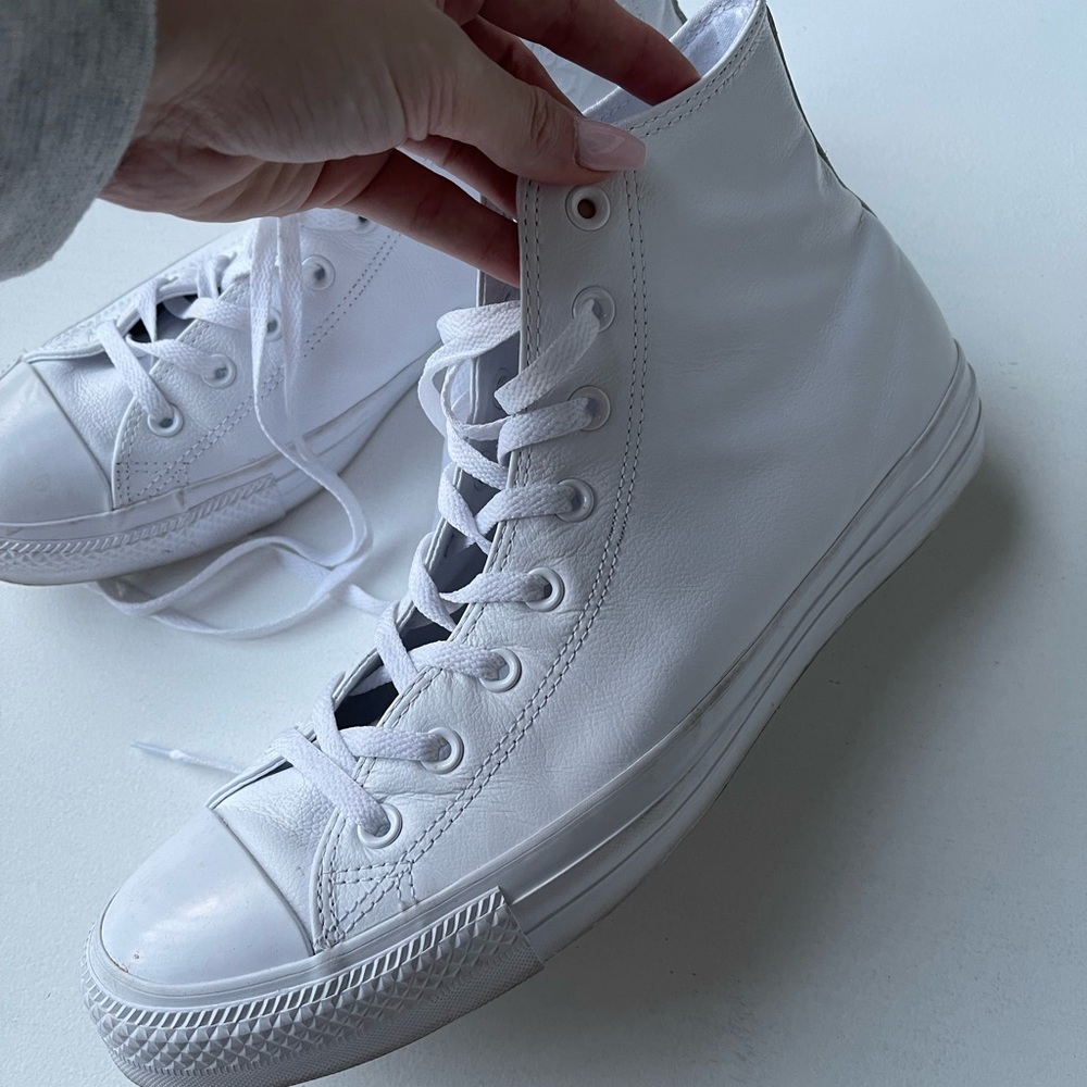 White leather mens high top converse